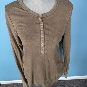 Aerie Olive Long Sleeve Button Top